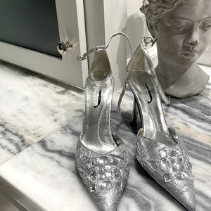 J Renee silver heels with rhinestones